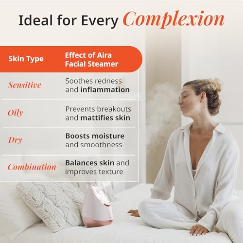 Image of Vanity Planet Aira Ionic Facial Steamer (Rose Gold) - Pore Cleaner that Detoxifies, Cleanses and Moisturizes - Adjustable Nozzle, Water Tank with 3 Essential Oil Baskets