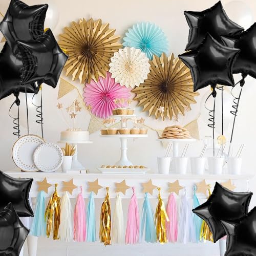 Image of Star Balloons, 18 Inch Foil, 10 PCS Black, Decorative-Balloons, General Celebration, Adult, Unisex Adult, Unisex, Star, Aluminum, 18 inches, Aluminum Foil, Sturdy, Reusable