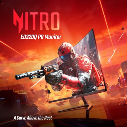 Image of Acer Nitro ED320Q P0 31.5 Inch Curved Gaming Monitor | Full HD 1920x1080 Resolution | 144Hz Refresh | 1ms VRB | AMD FreeSync | 1500R Curved Screen | ZeroFrame Display Widget | VisionCare | HDMI