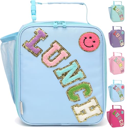 GYEUKHAM Insulated Lunch Bag for Women Girl Teen large Insulated Kid Lunch Bag,Large Reusable Cute Cooler Bag for School Work Picnic,Blue Alphabet