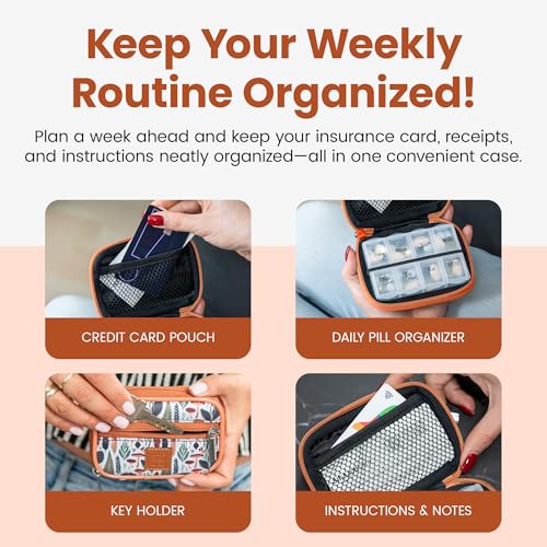 Image of Made Easy Kit Pill Case - Weekly Medicine Organizer with Removable Seven-Day Vitamin & Supplement Box (Light Brown Woods)