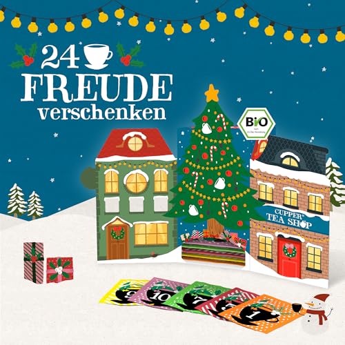 Cupper Bio Tee Adventskalender 2025, Geschenk Weihnachten, Weihnachtskalender ohne Schokolade mit 24 Teebeuteln, 2x12 Sorten, zwei neue exklusive Sorten