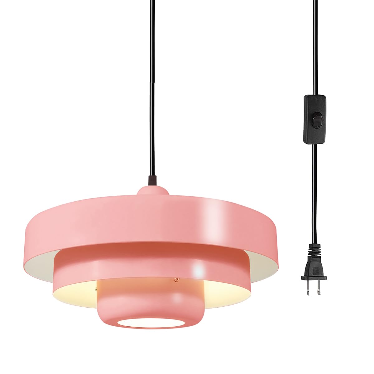 Pink Plug in Pendant Light Modern Hanging Light Fixture Mid Century Modern Pendant Lamp with 14.75ft Cord On/Off Switch for Kitchen Island Dining Room Over Table