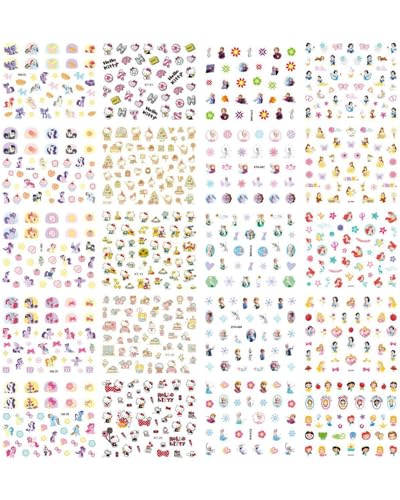 HUVZOR 40 Piezas Niñas Lindas Pegatinas Para Uñas Hojas Autoadesiva Nail Art Stickers Decoración,Pegatinas para uñas con dibujos animados