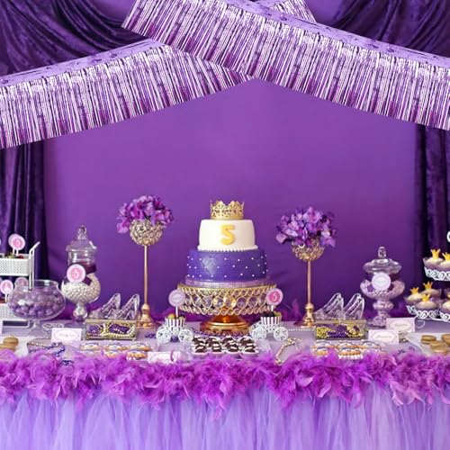 Image of BEISHIDA 3 Packs Metallic Foil Fringe Garland Light Purple Wall Hanging Tinsel Fringe Banners for Car Floats Bridal Shower Wedding Birthday Easter Graduation Holiday Party Decoration(30 Feet)