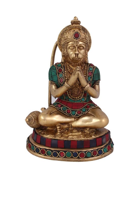 Arihant Craft® Hindu God Hanuman Idol Mahavir statue Bajrangbali Sculpture Stone Hand Work Showpiece – 19 cm (Brass, Multicolour)