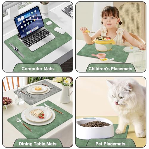 Placemats and Coaster Sets 6 | Faux Leather Place Mats and Coasters Heat Resistant | Wipeable Washable Dual-Sided Cowhide Table Mats | Table Placemat for Indoor Outdoor | 44.5 x 30cm | Green & Grey - Cosy Home Interiors Placemats and Coaster Sets 6 | Faux Leather Place Mats and Coasters Heat Resistant | Wipeable Washable Dual-Sided Cowhide Table Mats | Table Placemat for Indoor Outdoor | 44.5 x 30cm | Green & Grey - Image 6