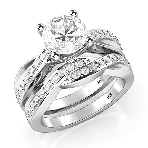 Metal Factory Sterling Silver 925 Round Brilliant Cut Cubic Zirconia CZ Engagement Ring