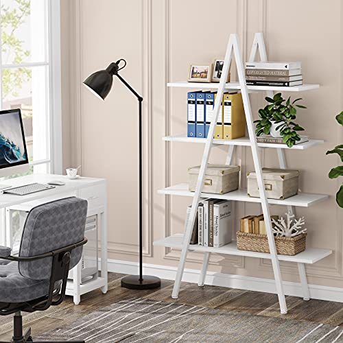 Tribesigns 4-Tier Bookshelf, A-Shaped Bookcase 4 Shelves Industrial Ladder Shelf Open Display Shelves Book Storage Organizer For Living Room, Home Office (White) #TOP2