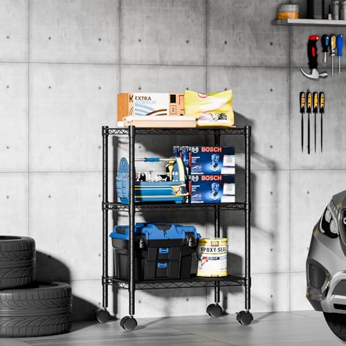 Image of DUMOS 3-Tier Metal Storage Shelves, Shelving Unit, Storage Rack, 23 inch W