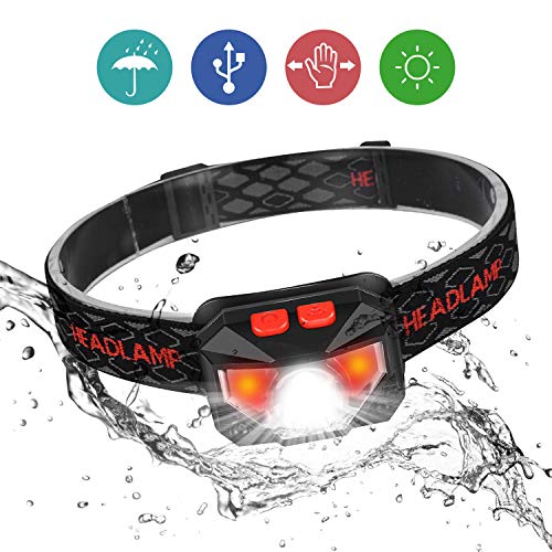 Head Torch, Ofuca IPX45 Waterproof LED Headlamp Headlight, Motion Sensor USB Rechargeable Head Lamp, Super Bright 800 Lumens COB LED Headtorch for Running, Camping, Hiking, Climbing