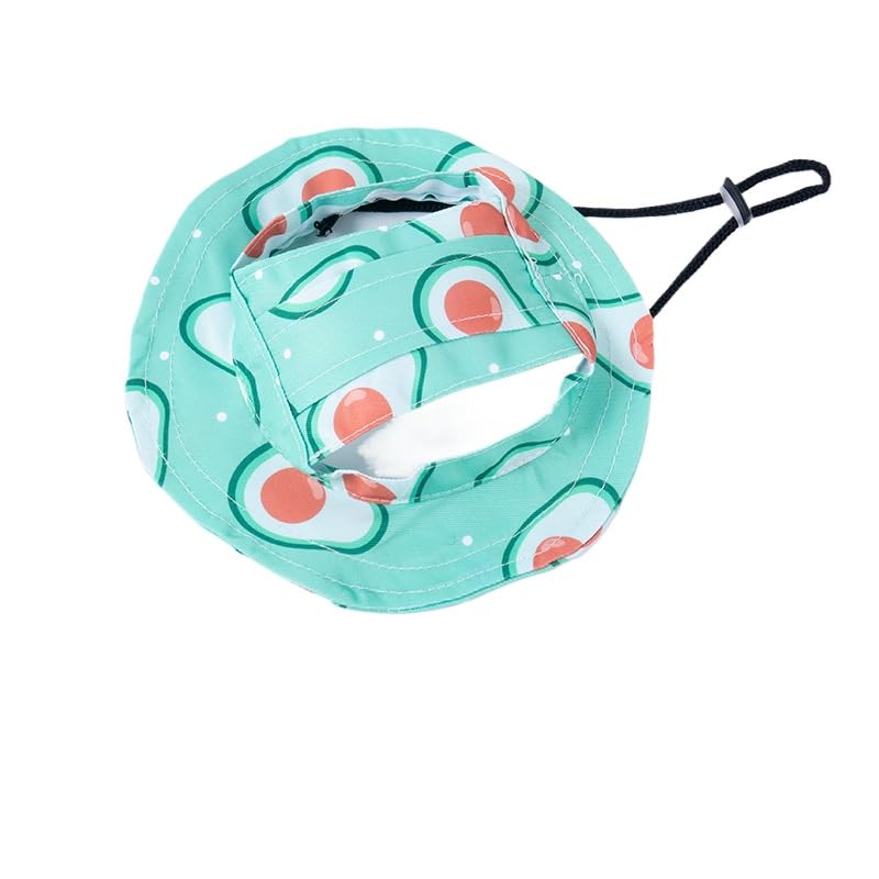 Dog Cat Sunshade Anti-strangle Hat Exposed Ears Adjustable Rope Buckle Bucket Hat Pet Supplies (M,Avocado)