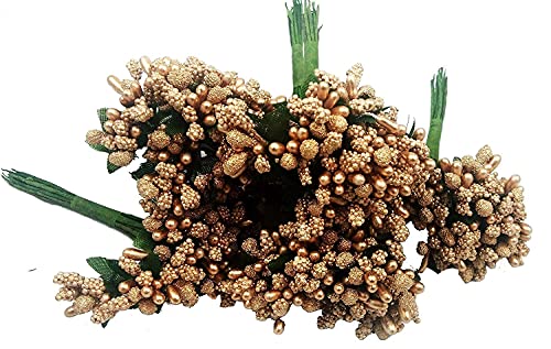 Image of Prokart Premium Pollen Flowers for Hair Accessories, Tiara Making, Jewelry Making and Dress Decoration | 6 Bunch of 12 Pollens Each | (Pack of 72 Pcs) (Golden)