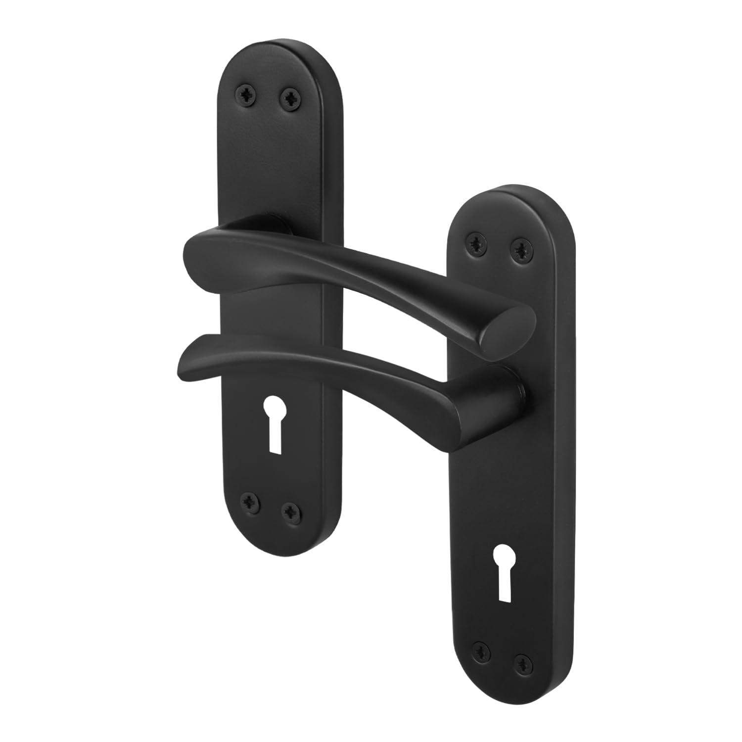 EAI Matt Black Door Handles Sash Lock, 1 Pair on Backplate - Novoli โ image 1