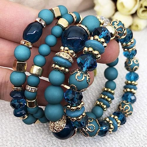 Women Beaded Bracelet Set | Colorful Boho Stackable Trendy Design with Crystal Accents Multilayer Bangle Bracelet | Fashion Stretch Braclets Jewelry for Women4