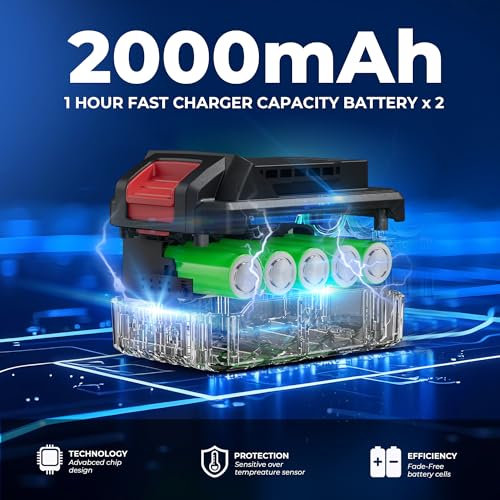 Image of Dong Cheng 20V Brushless Heavy-duty Impact Drill, 531in-lbs, with 2 x 2.0Ah Battery, 1 /2 inch Keyless All Metal Chuck, 20+1+1 Clutch, Cordless Hammer Drill Kit for Drilling Brick Wall, Metal, Wood