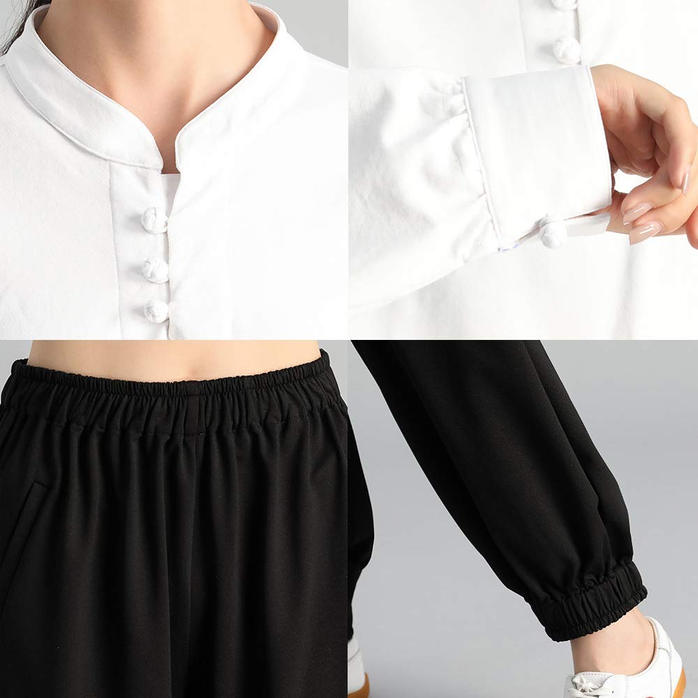 Abiti Tai Chi 2 Pezzi Tuta da Uomo E Donna T-Shirt da Boxe Tai Chi Tinta Unita Cotone Competizione Abiti da Allenamento,E-XXXL