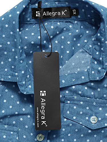 Allegra K Women's Button Down Long Sleeve Point Collar Chambray Poplin Denim Shirt Medium Blue #TOP5