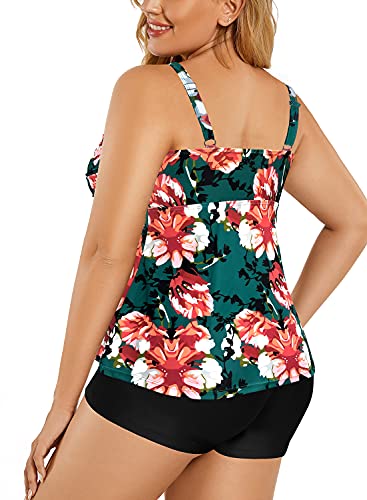 Women's Twist Front Plus Size Tankini Floral Print Tummy Control Two Piece Swimsuit2