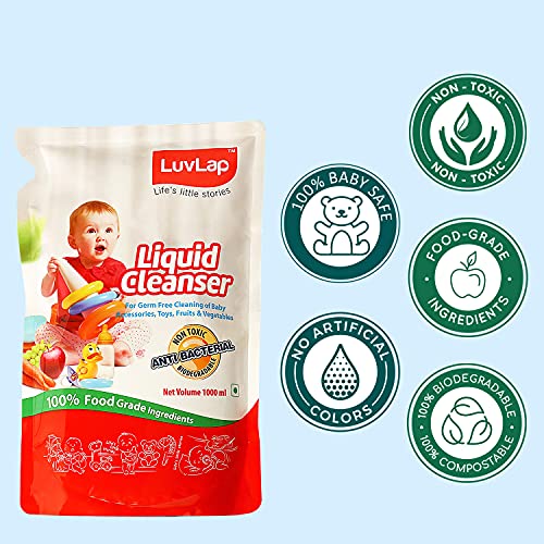 Image of LuvLap Liquid Cleanser, Anti-Bacterial, Food Grade, For Baby Bottles, 1000ml & Liquid Cleanser Refill, Anti-Bacterial, Food Grade, For Baby Bottles, Accessories and Vegetables, 1000ml (Pack of 2)