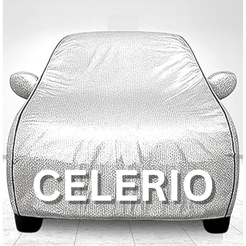 Image of Car Cover for Maruti Celerio All Model & Years (2014-2024) 100% Waterproof with Mirror Pockets, Triple Stitched Bottom Elastic Dustproof Full Body Protection Heat & UV Resistant-Silver