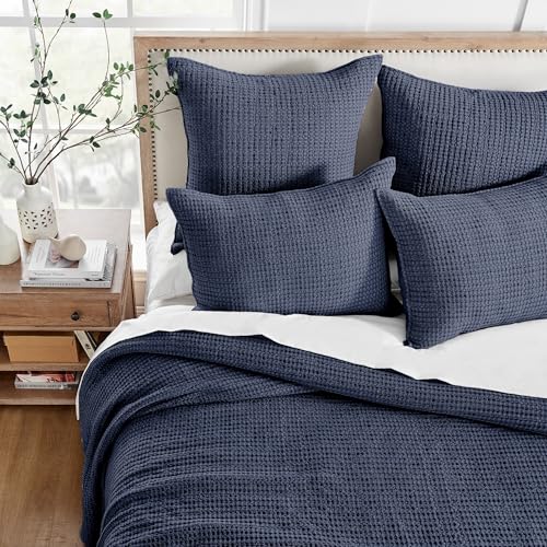 Image of Levtex Home - Mills Waffle - Twin Quilt Set - Navy Cotton Waffle - Quilt Size (68 x 86in.), Sham Size (26 x 20in.)