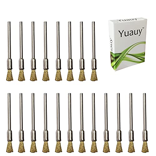 Yuauy 20 x Messingdrahtbürsten in Stiftform, zum Polieren von Rädern, 0,6 cm Durchmesser mit Schaft 0,3 cm für Drehwerkzeuge Cover