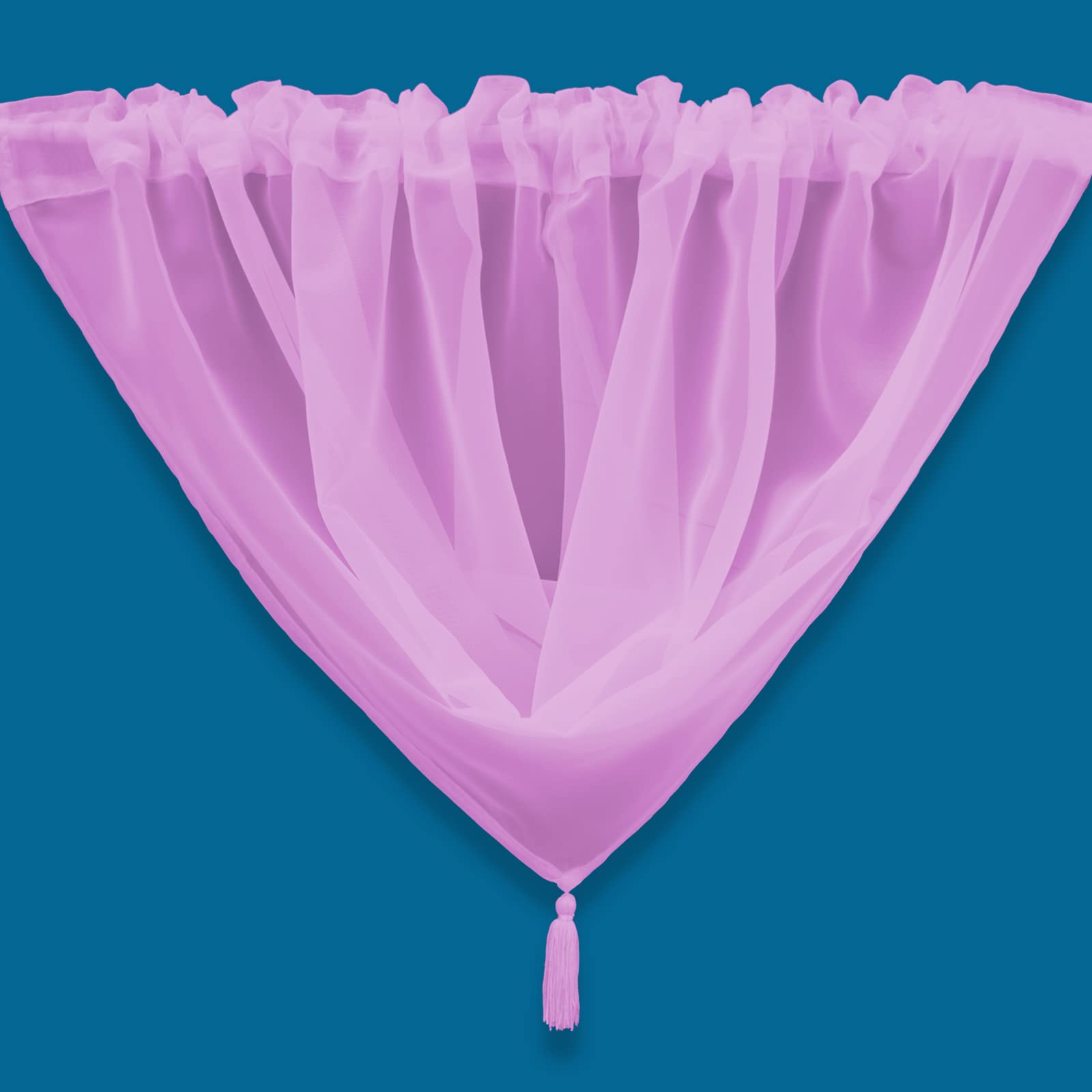 Plain Tasseled Voile Swags Net Curtains Voile Swag Valance Pelmet (Rose)
