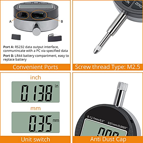 Neoteck Digital Indicator Dial Bore Gauge 2"-6"/0.0005" Self-Centering Dial Bore Gauge Set With Carbide Anvils, Chrome Plated Handle & Insulated Grips, Case For Deep Engine Cylinder Measurement #TOP2