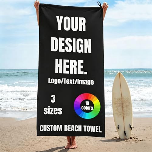 Custom Beach Towel with Text Logo Photo Customized Bath Towels for Travel Beach Camping Seaside Bathroom Camping Vertical(27.5X55) Inch