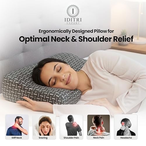 Image of Slow Rebound Pillow Set of 2, Memory Foam Therapy Pillow for Sleeping, Ergonomic Contour Support for Side and Back Sleepers, Removable Cover, Grey, 48 x 30 x 6 to 9 cm Home Comfort