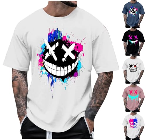 Generisch T Shirt Herren Oversize Tshirt Graffiti T-Shirts Sommer Sportshirt Männer Streetwear Fashion Kleidung Baumwolle Oberteile Gym Laufshirt Jungen Tee Top Weiß L