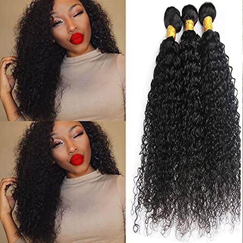 muaowig Curly Bundles Brazilian Human Hair Bundles For Women Natural Black Color Double Weft Hair Weave Curly Bundle 8A Grade Remy Hair 3 Bundles 14 16 18 inch, Curly Wave Bundle