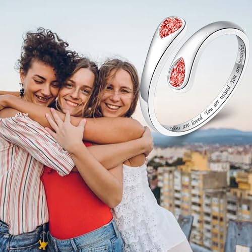 Thumb Rings for Women - 925 Sterling Silver Birthstone Open Teardrop Encouragement Adjustable Ring Women Gifts for Teens Mom Birthday Mother's Day St Patricks Day4