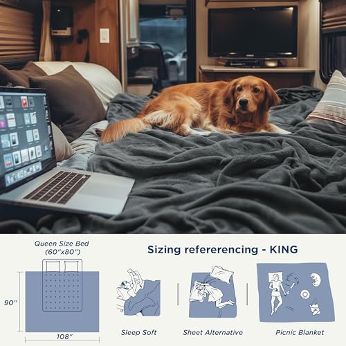 Bedsure Fleece King Size Blanket for Bed - GentleSoft Warm, Cozy, Soft & Thick Blanket for Winter, Heavy 500Gsm Anti-Static Design, Ideal for Couch & Sofa, Grey, 108x90 Inch