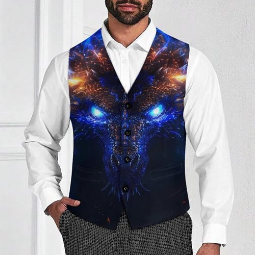 Dragon Men's Suit Vests Business Formal Dress V-Neck Waistcoat Tops with 2 Pockets2