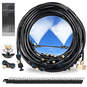Hourleey Misting Cooling System, Outdoor Mister System with 50 Feet Misting Tube, 20 Brass Mist Nozzles and 3/4