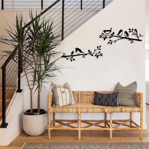 Pduoduo Metal Wall Art Bird on Branch,Love Birds on a Branch,Metal Bird Silhouette for Living Room Garden Bedroom Office Wall Decor (2Pcs) - Image 4