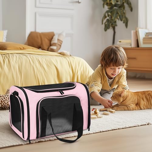Cat Carrier Soft Up to 16 Lbs, Breathable Pet Travel Bag with Steel Frame | Lockable Zippers, Fits Small Dog, Kitten, Puppy,Rabbit,Medium Travel Carrying Case for Kennel Car Airline Transport,Pink - Image 7