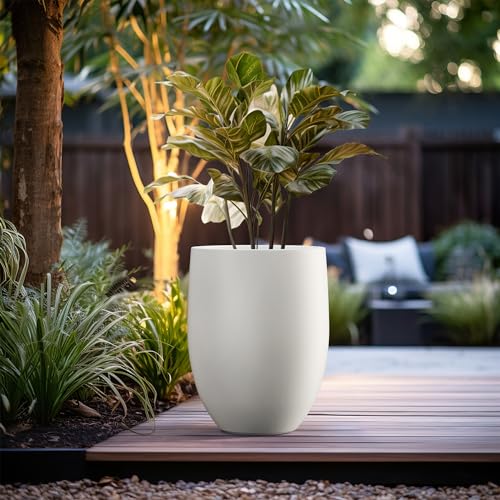 Image of Kante 21.7 inch H Pure White Concrete Tall Planter, Large Outdoor Indoor Decorative Pot with Drainage Hole and Rubber Plug, Modern Round Style for Home and Patio