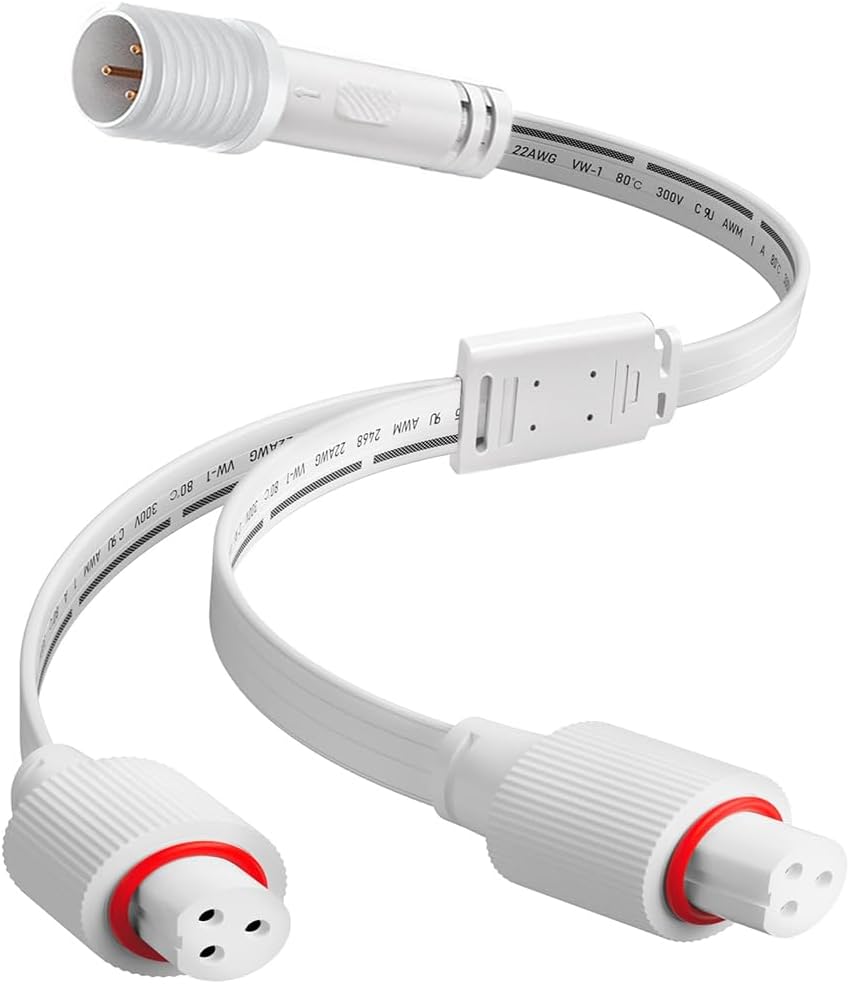 Y-Splitter for Permanent Outdoor Lights, 1 Male to 2 Female Connector, White Extension Cable Compatible with H705A H705B H705C Permanent Outdoor Lights, 3-Pin Connection, Power Cord