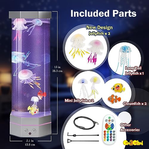 Go2Chai JFL-001 Jellyfish Aquarium Lamp Fake Fish Jelly Fish Tank Aquarium Lava Lamp Night Light Room Decor,7 Jellyfish&Clownfish,Adult Kids Home Office Room Desk Light thumb #1