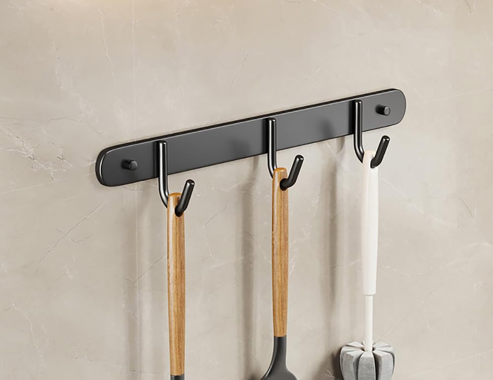 YUZGUHEY Kitchen Utensils Holder 2 Pieces Utensil Rack Stainless Steel Wall Mounted Hooks with Removable Utensils Holder(Black,20cm)