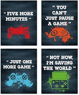 IARTTOP Funny Video Game Art Prints,Inspirational Gaming Quotes Art Posters,Watercolor Gamepad Canvas Pictures,Gamer Wall Art for Teen Boy Bedroom Kid Playroom Home Decor(Set of 4,8x10,Unframed)