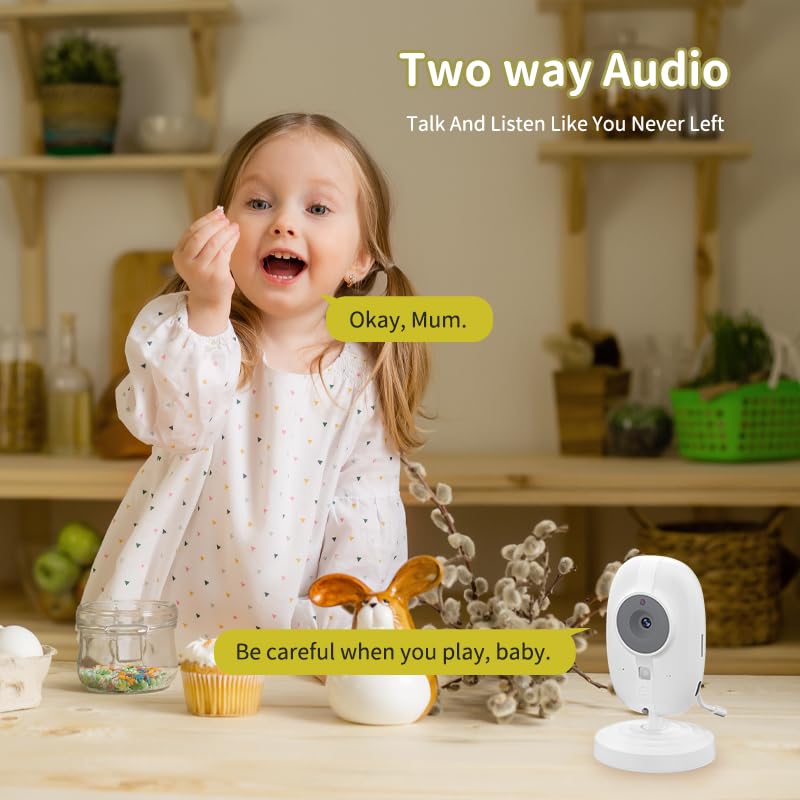 Image of No WiFi Baby Monitor Video Camera with Audio, Night Vision, VOX, 2-Way Talk, Lullabies