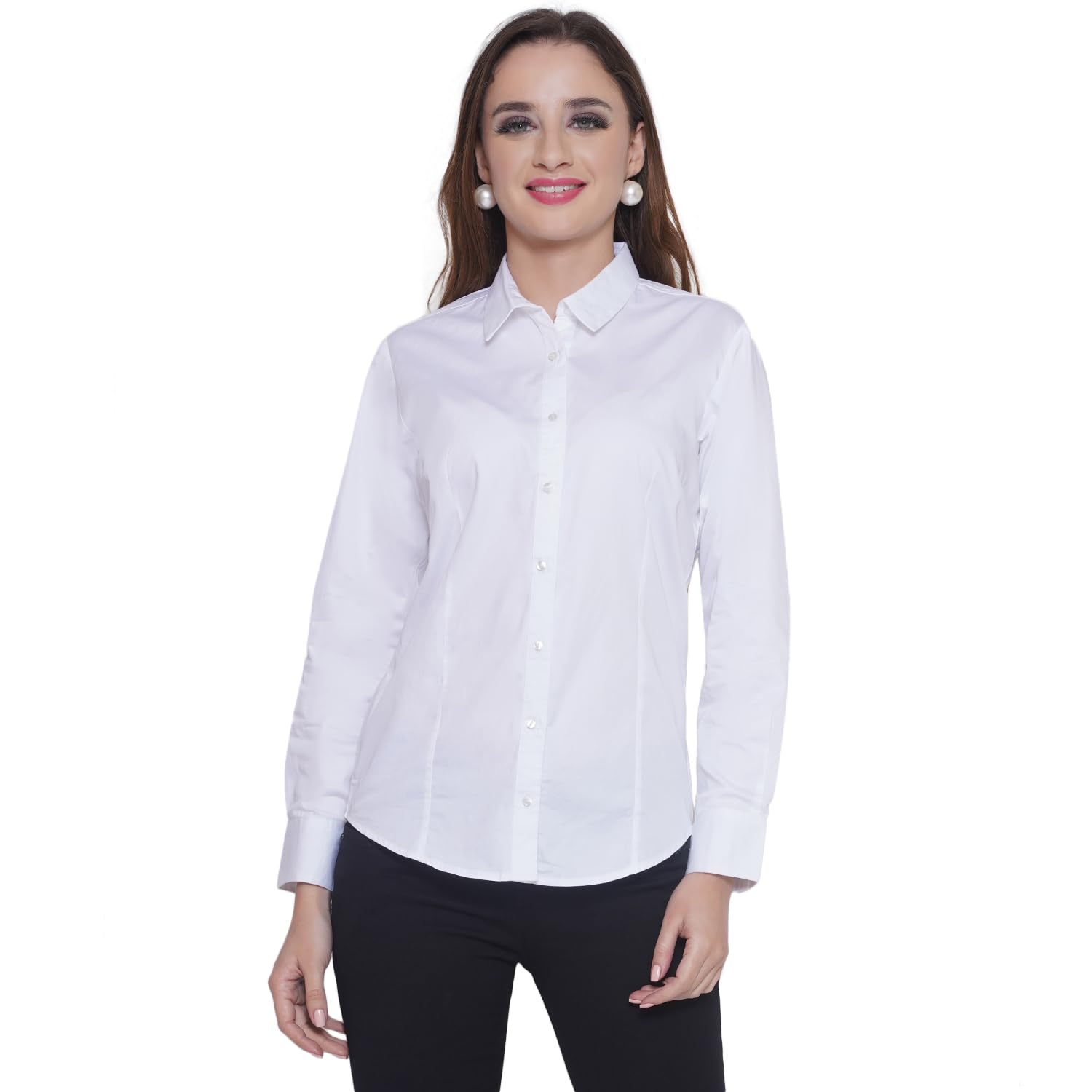 lianafashion Women’s 100% Cotton Full Sleeve Spread Collar Solid Formal Shirt-picture-32