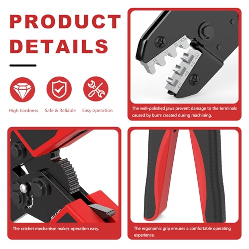 Image of Newdeli Wire Crimping Tool for Solar Connectors - AWG 14 12 10 MC4 Crimping Tool Ratchet Wire Crimper for MC4 Connector Ratcheting Crimping Plier Crimp Tool