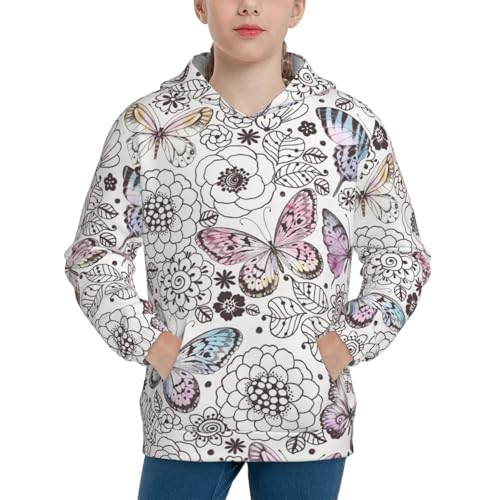 Vintage Butterflies Kids Pullover Hoodies Boys Sweatshirts Girls Athletic Clothes with Pocket
