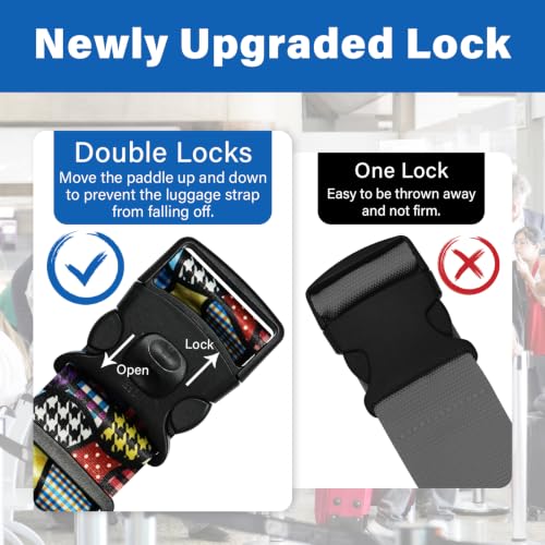 Image of Luggage Straps for Suitcases, Travel Adjustable Belt with Quick Release Buckle, Heavy Duty Nylon Bag Packing Strap, Unique Bright Identifiers Business Travel Accessories (2 Pack) - Black Pattern