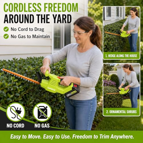 20V Lightweight Hedge Trimmer Cordless with 2 Batteries & Charger, 3/4" Cut by SAWMOVE - Used condition - Image 6